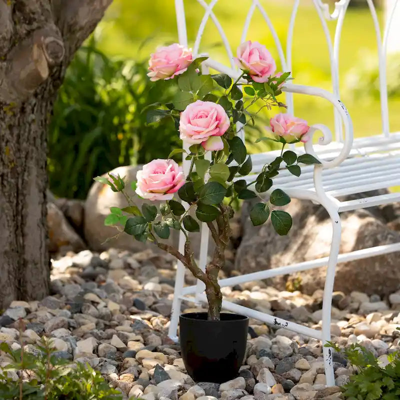 Bright White Metal Garden Bench (36" High) — 45.5" L x 18.5" W x 36" H