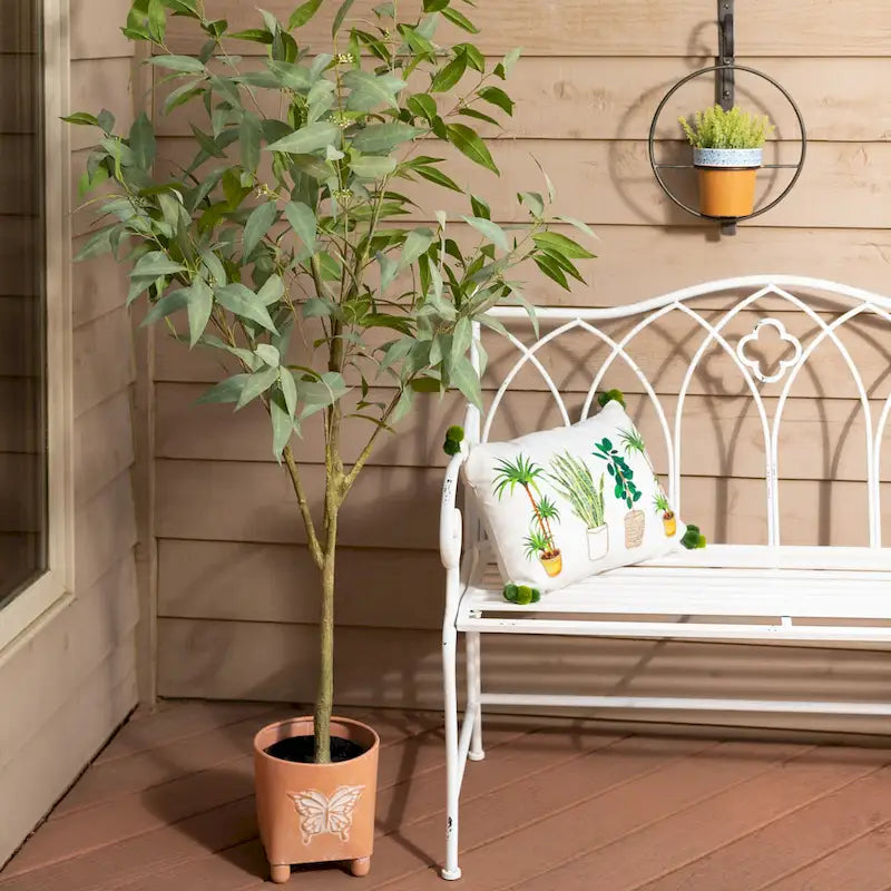 Bright White Metal Garden Bench (36" High) — 45.5" L x 18.5" W x 36" H