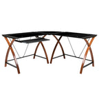 Glass L-Shape Corner Computer Desk with Pull-Out Keyboard Tray