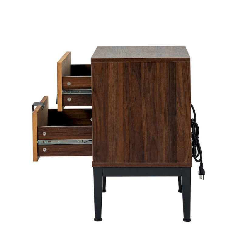 Modern Tall 2-Drawer Nightstand (With Charging Station And Adjustable Feet) — Set Of 2