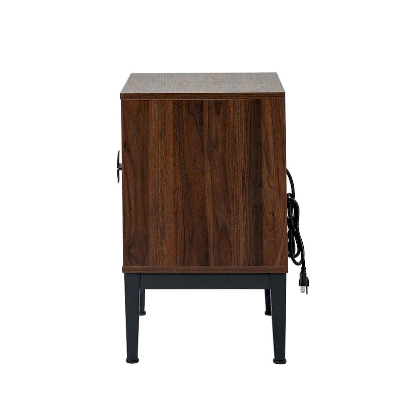 Modern Tall 2-Drawer Nightstand (With Charging Station And Adjustable Feet) — Set Of 2