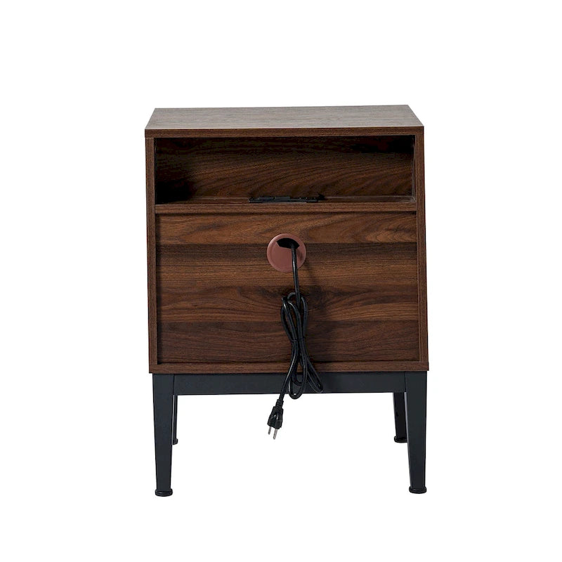 Modern Tall 2-Drawer Nightstand (With Charging Station And Adjustable Feet) — Set Of 2