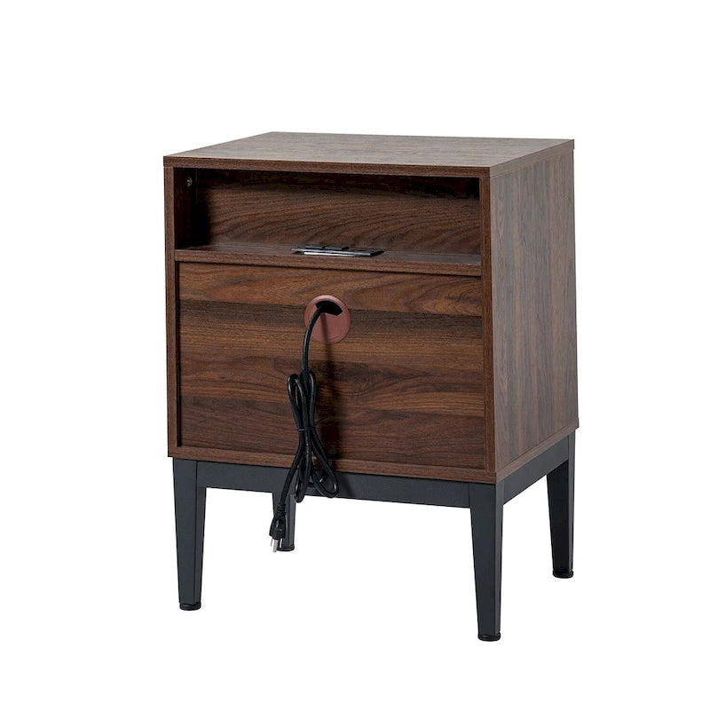 Modern Tall 2-Drawer Nightstand (With Charging Station And Adjustable Feet) — Set Of 2
