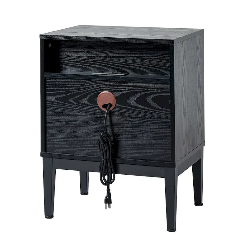 Modern Tall 2-Drawer Nightstand (With Charging Station And Adjustable Feet) — Set Of 2