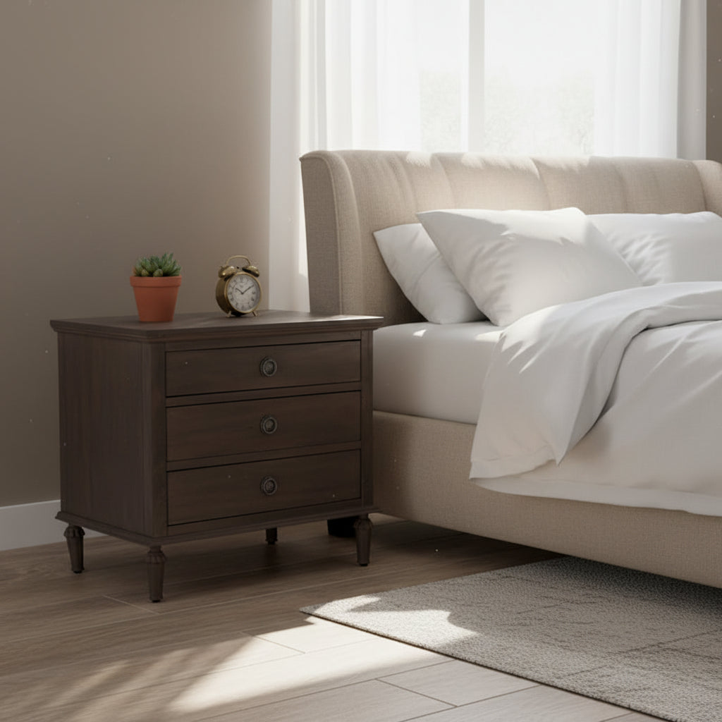 Three-Drawer Wooden Bedside Table
