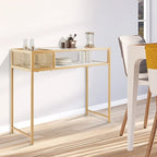 Faux Marble Console Table with Wire Baske for Entryway - 47.5 x 12 x 35.5 (L x W x H)