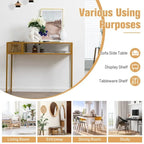 Faux Marble Console Table with Wire Baske for Entryway - 47.5 x 12 x 35.5 (L x W x H)