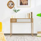 Faux Marble Console Table with Wire Baske for Entryway - 47.5 x 12 x 35.5 (L x W x H)