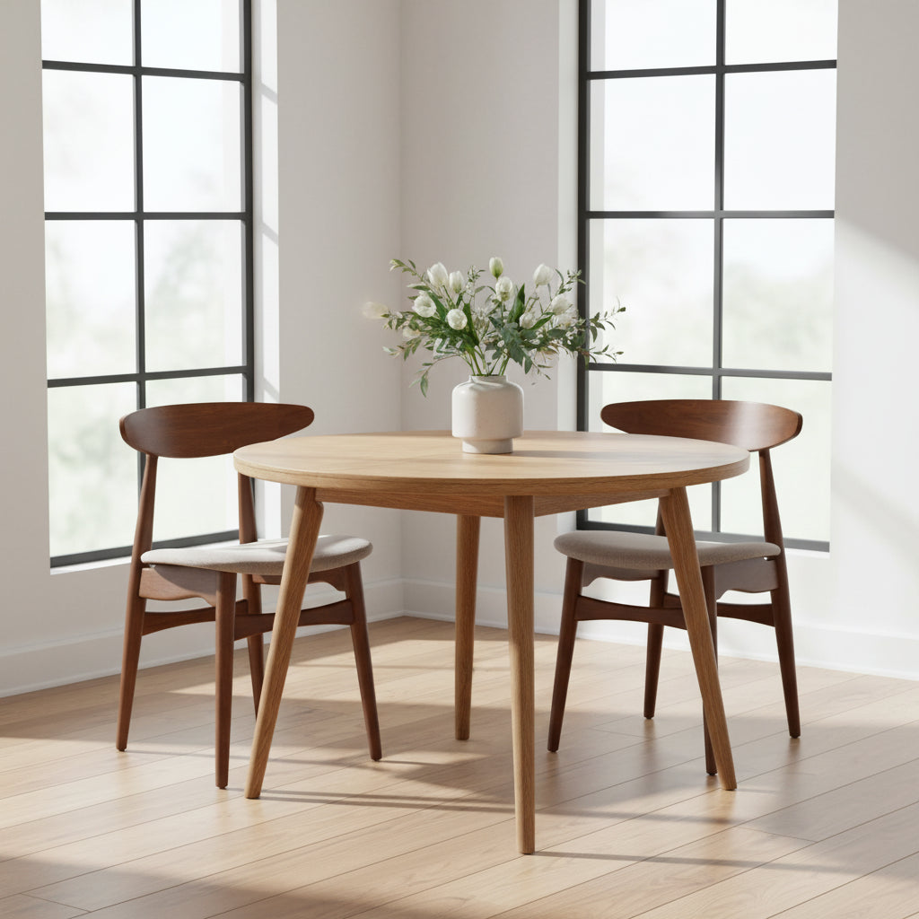 Flora Mid-Century Modern Light Grey Fabric and Oak Medium Brown Finishing Wood Dining Chair