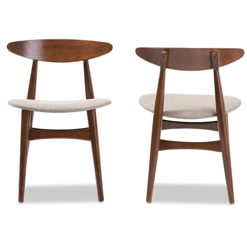 Mid-Century Modern Dining Chair featuring Light Gray Fabric and Medium-Brown Oak Finish