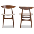 Mid-Century Modern Dining Chair featuring Light Gray Fabric and Medium-Brown Oak Finish