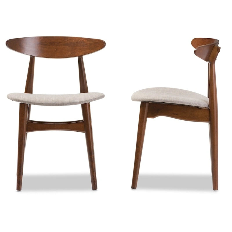 Mid-Century Modern Dining Chair featuring Light Gray Fabric and Medium-Brown Oak Finish