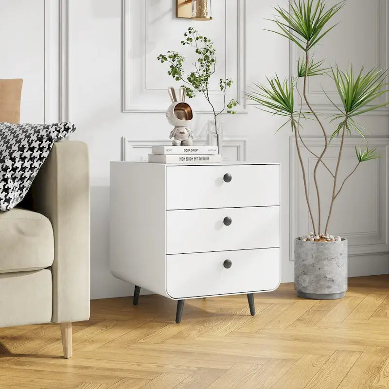 Modern Steel Nightstand Storage Cabinet with 3 Drawers for Living Room,Bedroom