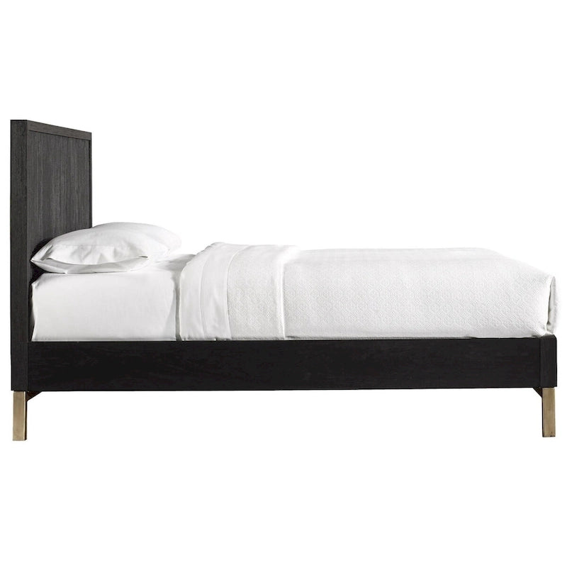 Large Platform Bed With Molded Ribbed Headboard — Black