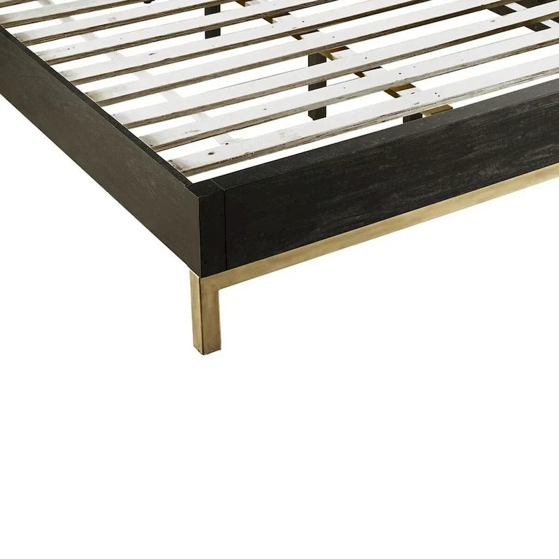 Large Platform Bed With Molded Ribbed Headboard — Black