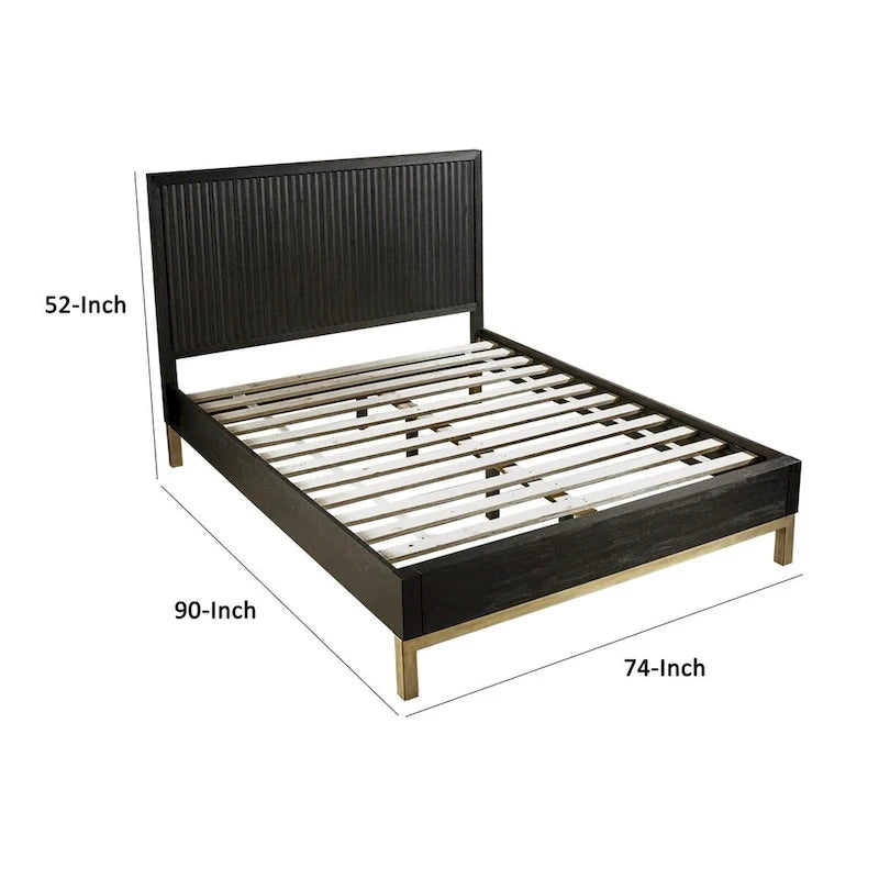 Large Platform Bed With Molded Ribbed Headboard — Black