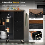 54.5 Farmhouse Kitchen Island with Power Outlet, Internal Storage Rack, Drop-Leaf Tabletop, Spice Rack, Rolling Cart On Wheels