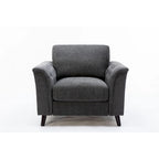 37 Inch Accent Sofa Chair, Tufted Arms, Padded, Gray Linen, Solid Wood