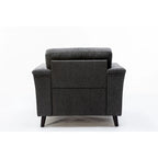 37 Inch Accent Sofa Chair, Tufted Arms, Padded, Gray Linen, Solid Wood