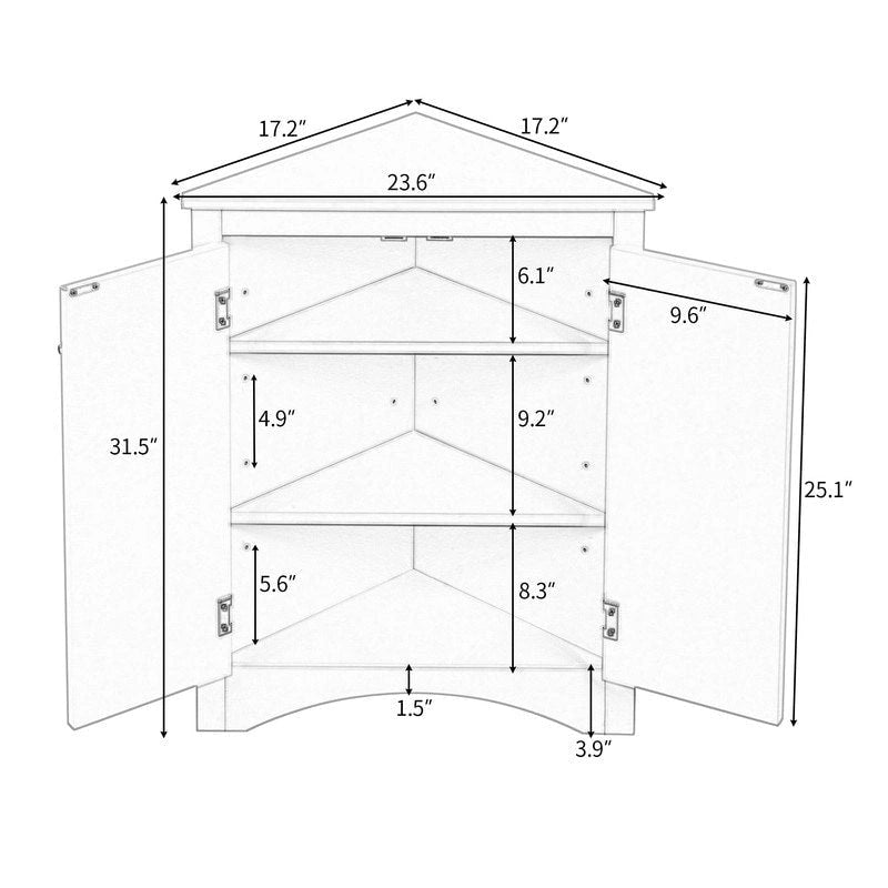 Freestanding Triangle Bathroom Storage Cabinet with Adjustable Shelves